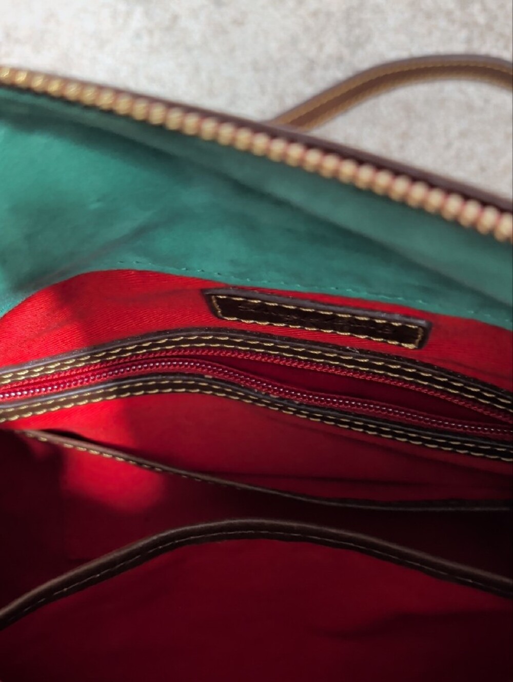 Dooney & Bourke Brown Leather Shoulder Bag with Green Interior - Picture 14 of 15